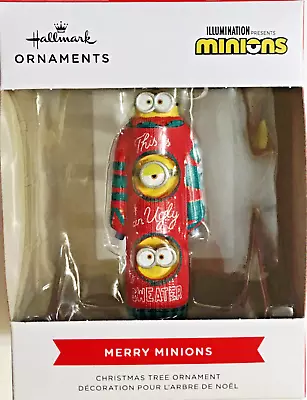 $5 • Buy Hallmark Christmas Tree Ornament MERRY MINIONS Ugly Sweater Resin Ornament