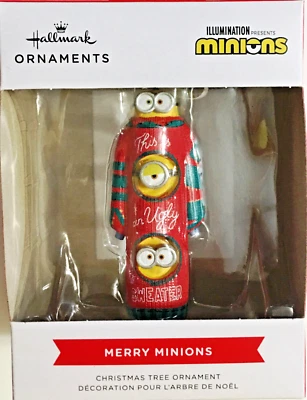 $5 • Buy Hallmark Christmas Tree Ornament MERRY MINIONS Ugly Sweater Resin Ornament