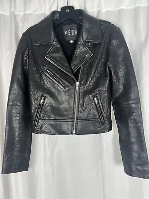 VEDA Black Lamb Leather Biker Jacket Womens Size Small • $95