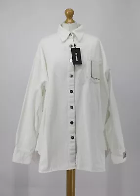 Raf Simons Oversized Denim Label On Sleeve Mens Shirt Uk S White Rrp £530 Hh • £222.62