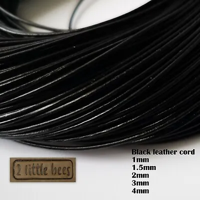 Black Leather Cord Real Round 1/1.5/2/3/4mm Beading Jewellery String Thread UK • £4.70