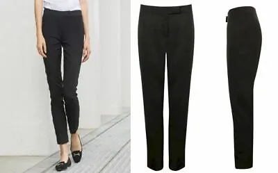 Ladies Tapered Leg Flattering Flat Front Polyester Black Trouser Size 8-20 H631 • £7.99