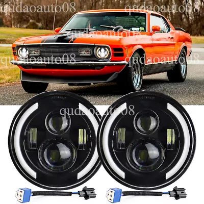 Pair 7  Round LED Headlights Halo Fit Ford Mustang 1965 1966 1967 1968 1969 1970 • $39.90