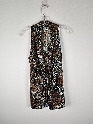 Abstract Animal Print 90s Y2k Jaipur Stretchy Top Sz XL Mock Halter Sleevless • $25.79