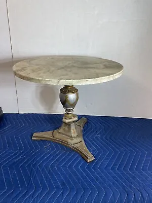 Vintage Metal Base Side End Accent Table Round Marble Top Beautifully Detailed • $233.75