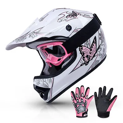 DOT Youth Helmet Child Kid Pink Butterfly Street Dirt Bike ATV MotocrossS M L XL • $42.99