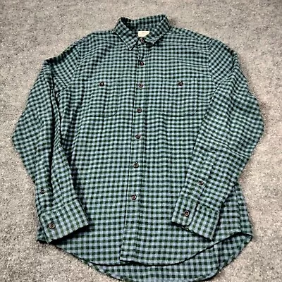 Faherty Movement Flannel Shirt Mens L Green Plaid Long Sleeve Button Up Outdoor • $25.88