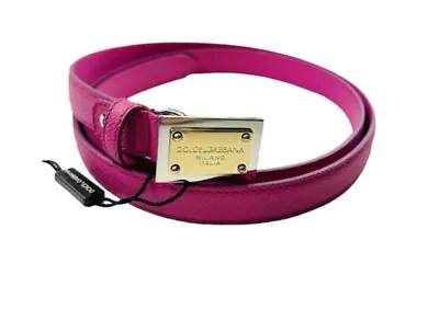 DOLCE & GABBANA Bright Pink Leather Belt Accessory With Golden DG Logo Size 85cm • £215