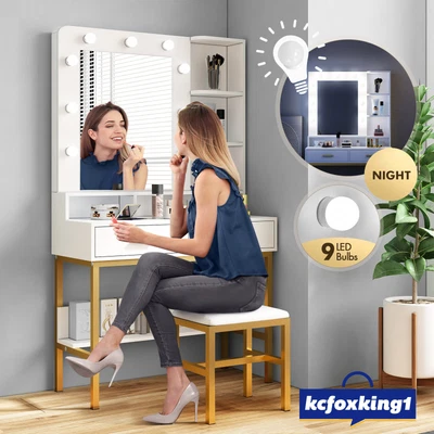 $239.49 • Buy Dressing Table Stool Mirror LED Jewellery Cabinet Makeup Storage Drawer White