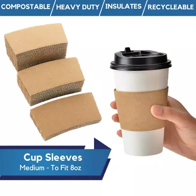 Kraft Coffee Cup Sleeves - Brown Disposable Cardboard Hot Cup Sleeves 100 Pack • £1.99