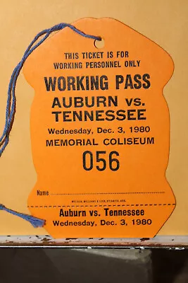 1980 Auburn University Vs Tennessee Basketball Ticket Press Pass Media • $10