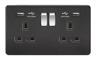 £95.99 • Buy  Knightsbridge SFR9902 Screwless Flatplate 13A 2 Gang Dual USB Switched Sockets 