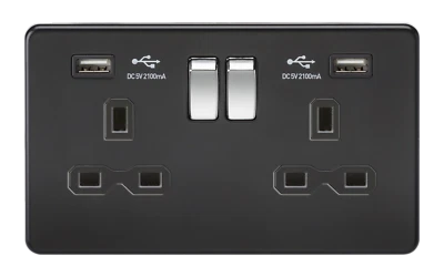 £95.99 • Buy  Knightsbridge SFR9902 Screwless Flatplate 13A 2 Gang Dual USB Switched Sockets 