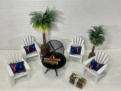 Miniature Scale 1:12 White Adirondack Chairs Mini Pillows & Fire Pit Scene • $24