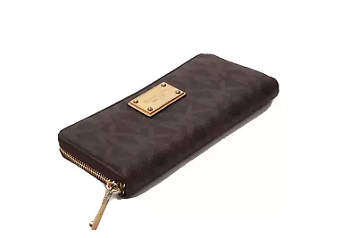 MICHAEL KORS Brown Coated Canvas Monogram Zip Wallet • $48.99