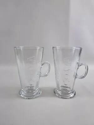 2 X Costa Coffee Tall Latte Glasses / Mugs -  V Shaped  - Hot Chocolate - VGC • £12.90