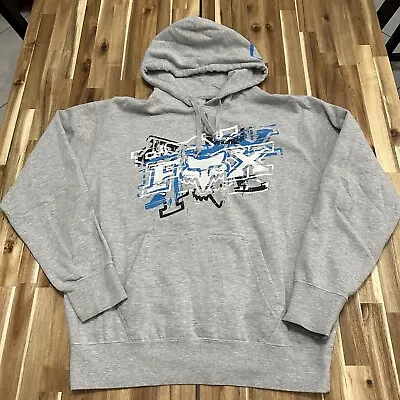 Fox Racing Hoodie Mens Extra Large Gray Sweatshirt Wolf Logo Motorcross Y2K • $27.95