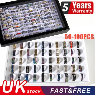 100/50pcs MIX Lot Men Women Fashion Stainless Steel Rings Wholesale Punk Ring UK • £9.99