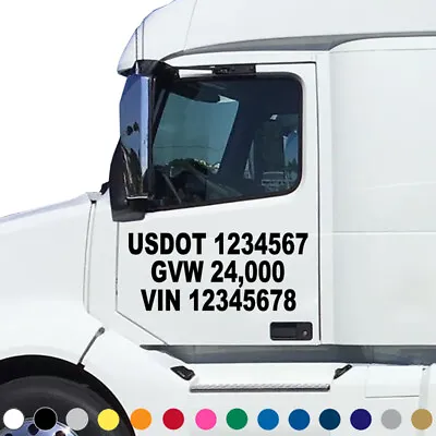 Set Of 2 Custom USDOT Number Decals GVW VIN Truck Lettering Tractor Semi V3 • $22.95