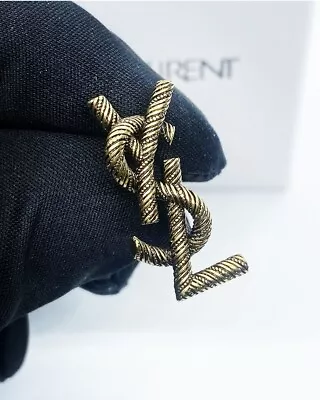 Yves Ysl Siant Laurent Gold Tone Monogram Clip Earrings • £237.54