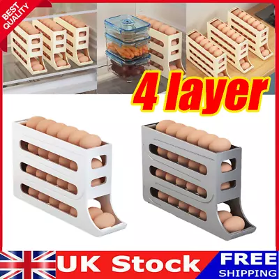 Rolldown Refrigerator Egg Dispenser Auto Rolling Egg Holder 4 Tier Storage Rack • £1.19