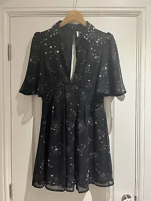 £5 • Buy TOPSHOP Women's Embroidered Black Silver Star Sequin Peter Pan Collar Dress 10