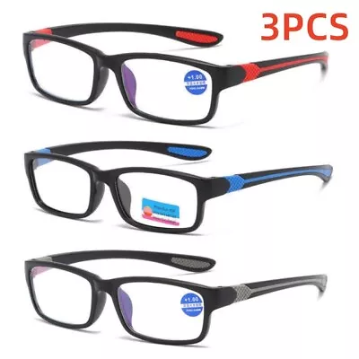 3pcs Unisex READING GLASSES Mens Womens SPORTS Silicone Temple Reader +1.5 2.5 3 • £6.97