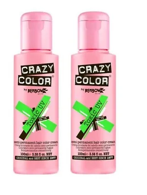 Crazy Colour Semi Permanent Hair Color Cream 100ml - Toxic UV Pack Of 2 • £13.95