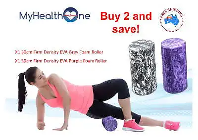 X2 30cm Firm Density Foam Rollers Grey And Purple - MyHealthOne Physio Grade • $31.95