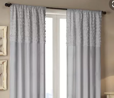 Madison Park Bessie Cotton Ruffle Curtain Panel Set 50 X 63   Grey • $20