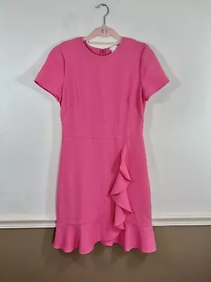 Shoshanna Women's Dress Size  8 Pink Ruffle Hem Short Sleeve Barbiecore • $39.99