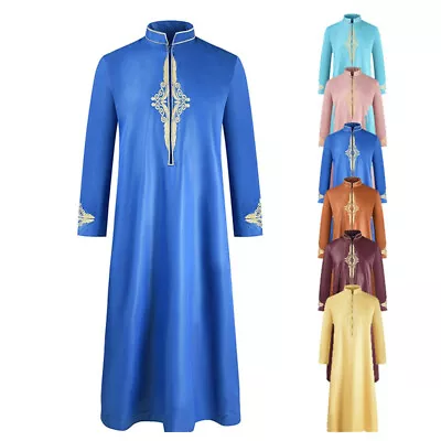 Men's Middle Eastern Clothes Long Sleeve Muslim Islamic Stand-up Collar Kaftan • $50.75