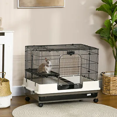 Rolling Small Animal Cage Rabbit Pet Play House W/ Platform Ramp Removable Tray • £76.99