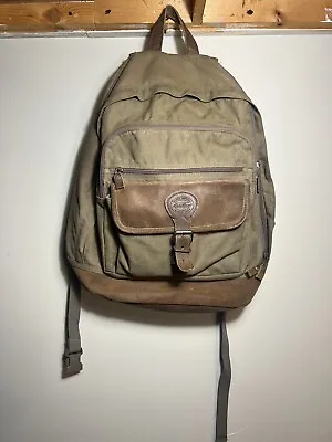 Vintage Eddie Bauer Backpack Leather Bottom Canvas Rucksack Bag Hiking • $39.90