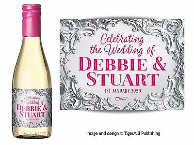 PERSONALISED Silver Mini Wine / Champagne Bottle Labels Wedding Favour Hen Party • £3.50