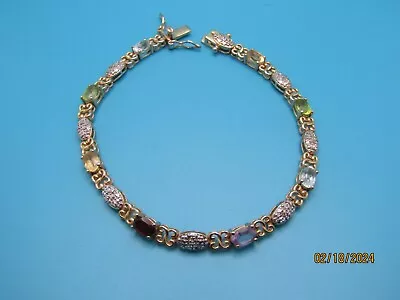 Stunning Sterling Silver Multi-Gemstone Tennis Bracelet 7  . #085 • $39.95