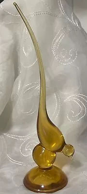 Viking MCM Art Glass 10-1/2” Light Amber Long Tail Bird • $69