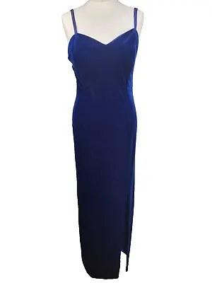 Vtg Yve Blue Velvet Maxi Dress Size 12 Sweetheart Strappy Pagan Formal • £32.96