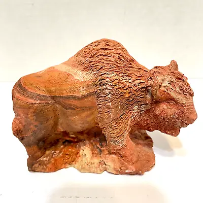 Rare VTG Handmade Artist Signed Art Red Clay Pottery Buffalo Figurine 4.75x3.75 • $38.98