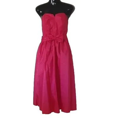 Vintage Cue Size 10 Strapless Barbie Hot Pink Strapless 80s Dress With Bow Belt • $107.65