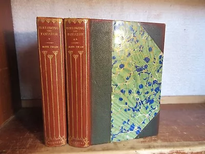 Old FOLLOWING THE EQUATOR Leather Book Set MARK TWAIN JOURNEY AROUND WORLD SHIP • $6.48