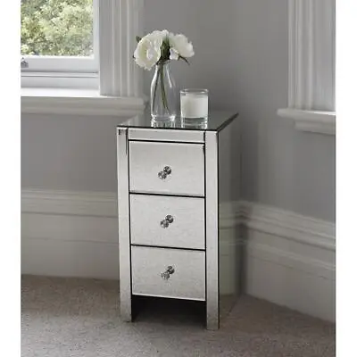 Mirrored Nightstand Crystal End Table With 3-Drawers Accent Bedroom Table New • $80.99