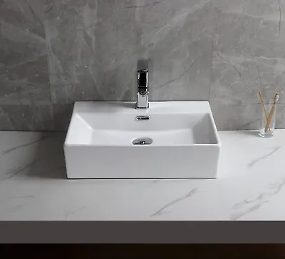 Bathroom Counter Top Sink Basin Gloss White Ceramic Cloakroom Wall Mounted 51*35 • £49.99