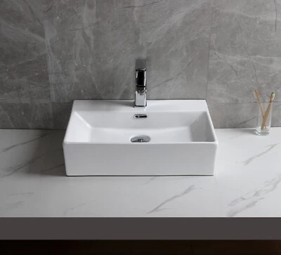 Bathroom Counter Top Sink Basin Gloss White Ceramic Cloakroom Wall Mounted 51*35 • £49.99