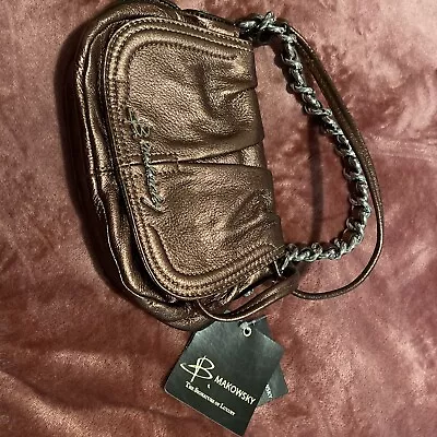 B Makowsky Metallic Copper Bronze Leather Chunky Chain Shoulder Handbag Purse • $100