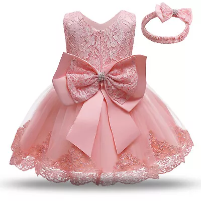 Flower Girls Bridesmaid Dress Baby Party Lace Bow Wedding Dresses Princess Dress • £17.99