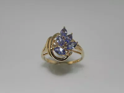 Ladies Estate Yellow Gold Marquise Cut Tanzanite And Diamond Ring • £375.17