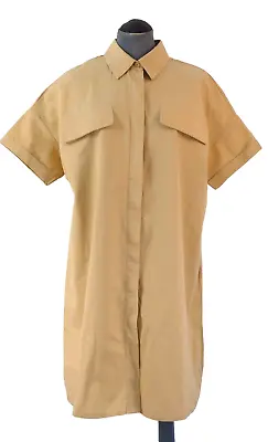 Shirt Dress Beige Utility Oversized Stone Short Sleeve UK 6 Pretty Little Thing • $11.36