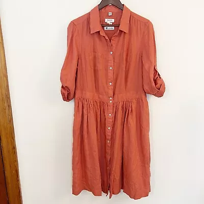 Malvin Size XL 100% Linen Red Button Front Lagenlook Collared Dress With Pockets • $20