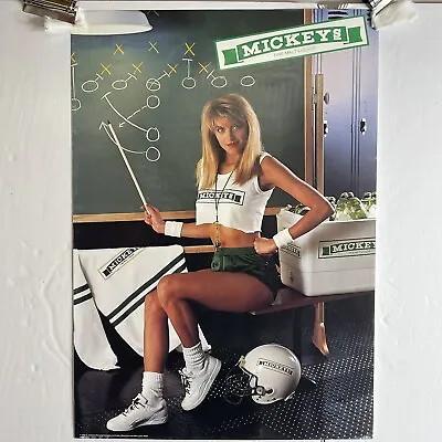 Vtg. Mickey's Fine Malt Liquor Football Sexy Girl Beer Poster Man Cave Decor • $8.49